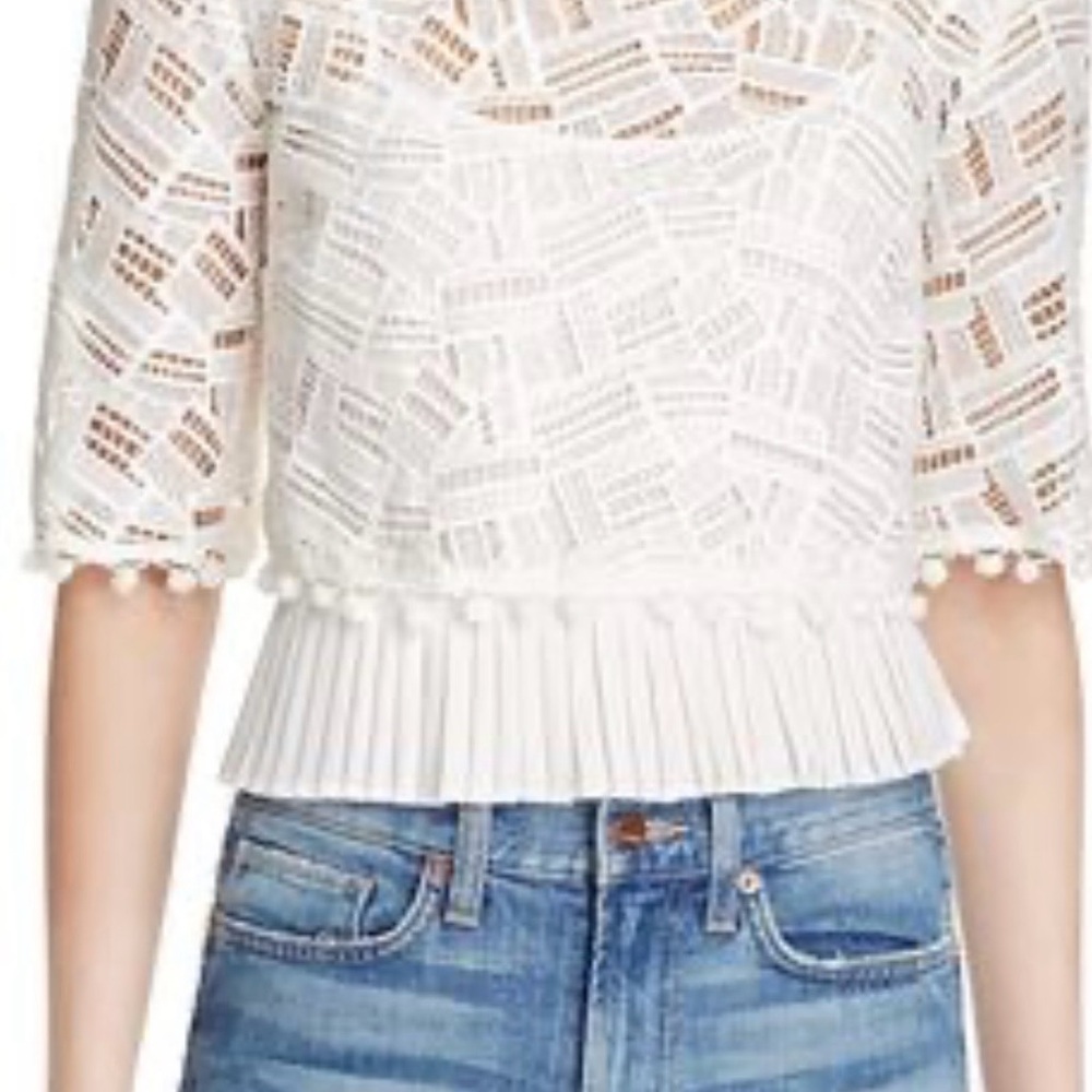 French Connection Freddy white lace geo illusion top